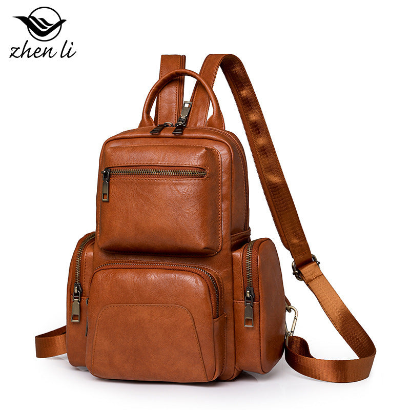 Cross-border women's backpack 2024 new casual PU small backpack travel women's bag retro multi-purpose messenger bag