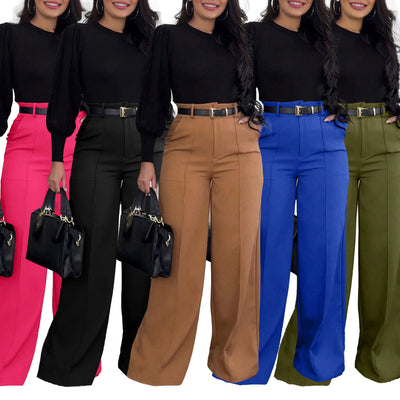 S391409 women's cross-border autumn new arrival commute draped suit pants loose straight-leg trousers (belt not included)