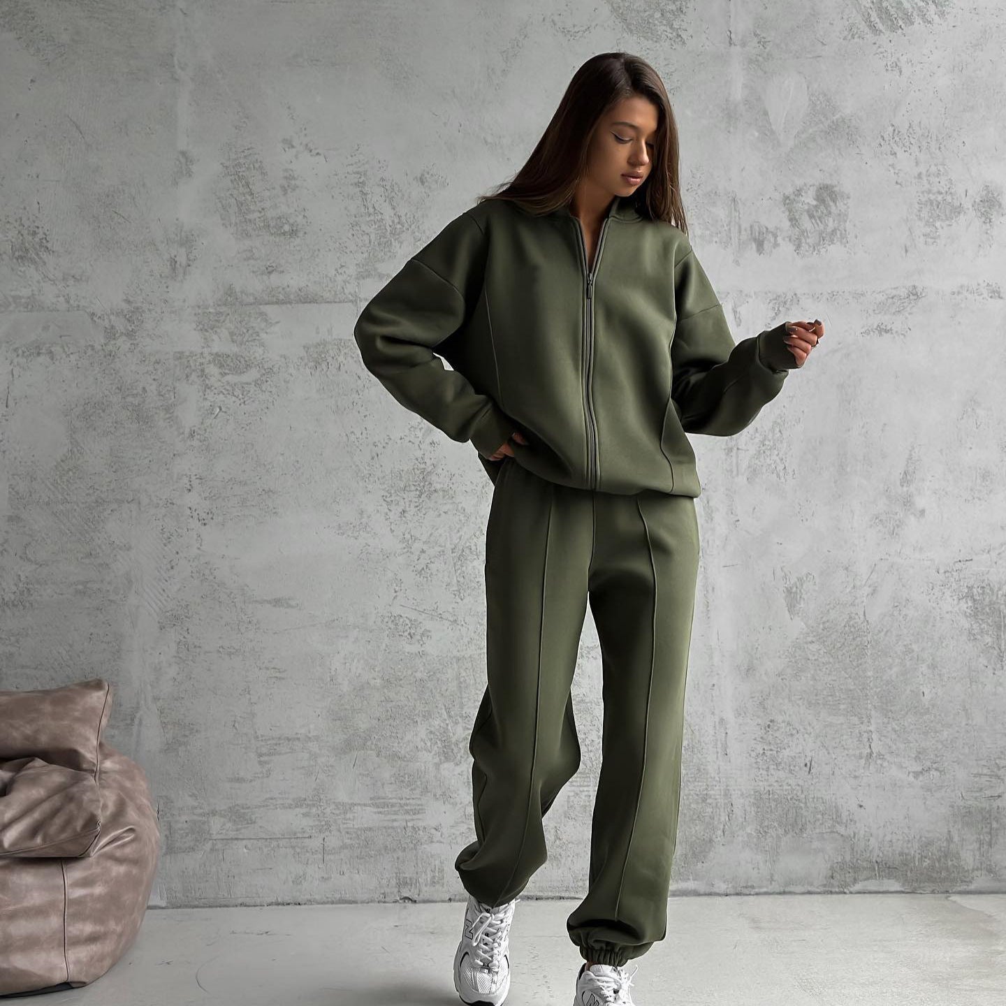 European and American casual suit American autumn and winter cardigan sports women's clothing fashion street style long-sleeved jacket trousers two-piece set