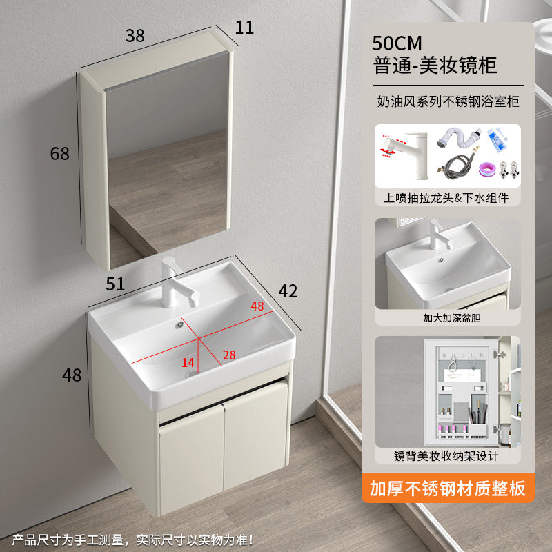 Stainless steel moisture-proof bathroom cabinet, smart mirror cabinet, washstand, ceramic integrated washbasin, deepen seamless washstand