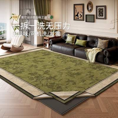 Removable and washable carpet living room french retro medieval style green double layer machine washable sofa accessible luxuryclassy floor mat