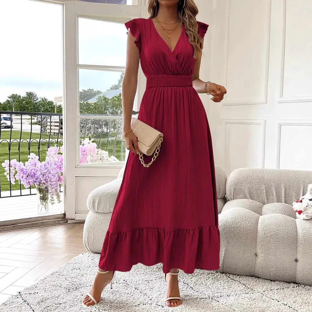 Spot 2025 European and American   new women's clothing long summer short-sleeved dress independent station