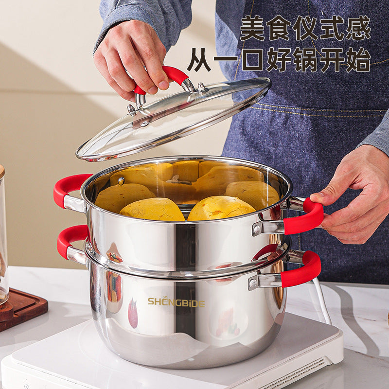 Cross-border cookware stainless steel pot set 16-piece set with silicone handle full set of combination non stick pot