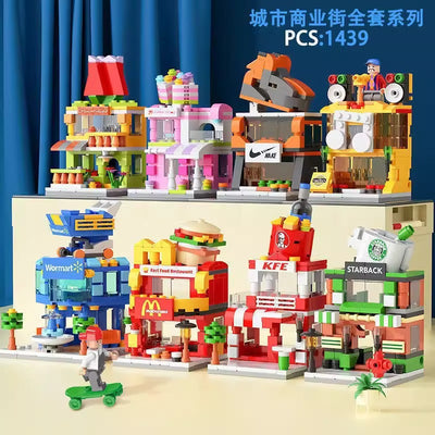 Street view city building blocks mini fast food beverage commercial street compatible with lego boys and girls educational assemble toy gift