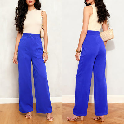 S391421 european and american style high-waisted wide-leg pants for women - versatile, fashionable, new double pocket loose fit drapey casual trousers