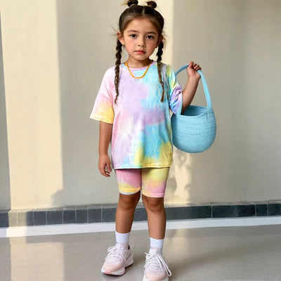 wholesale girls' short-sleeve and shorts sets, fashionable spring, summer, and autumn outfits for girls