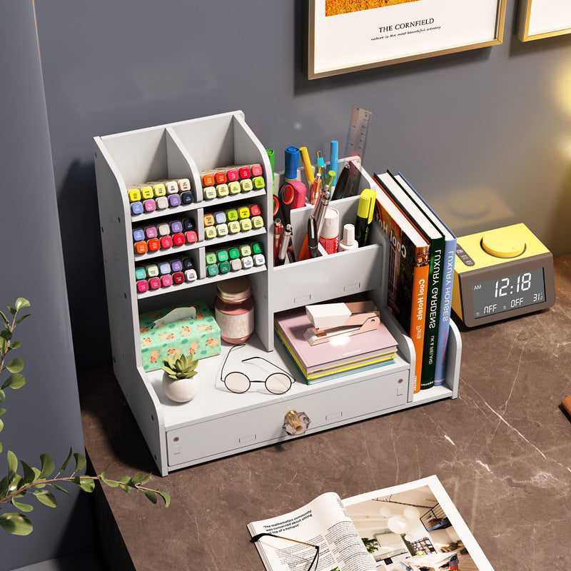 Pen Holder High-value Storage Grid Desktop Drawer Stationery Box Creative Office Cute Children's Marker Pen Storage Box