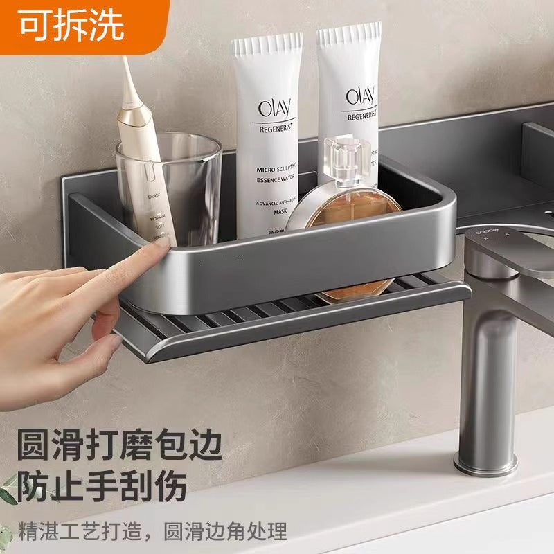 No punching bathroom rack gun ash bathroom washstand mirror front faucet storage shelf wall mounted
