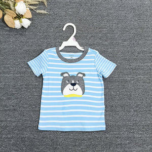 Original export carters boys' blue and white striped puppy print 100% cotton short-sleeve t-shirt, baby summer crew neck top