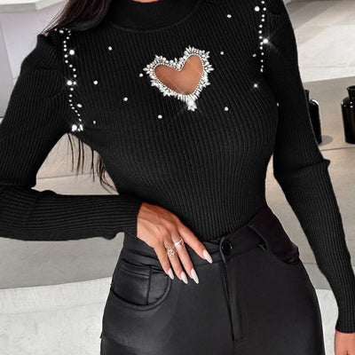 european and american export women's elegant inner layer spring/autumn turtleneck base layer beaded sweater slim fit top