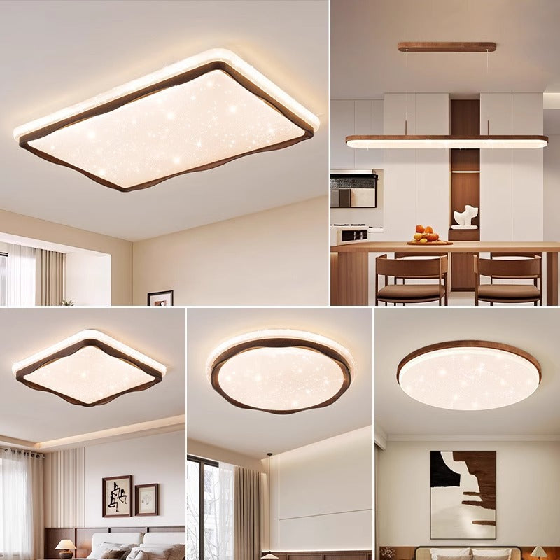 Wood grain wabi-sabi wind bedroom log wind ceiling light household master bedroom light whole house package light walnut color study light