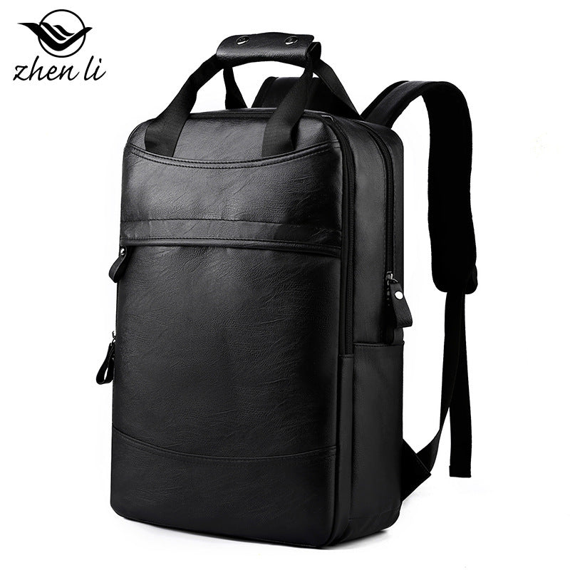 Cross-border men's backpack large-capacity business leather computer bag trendy fashion travel backpack student schoolbag