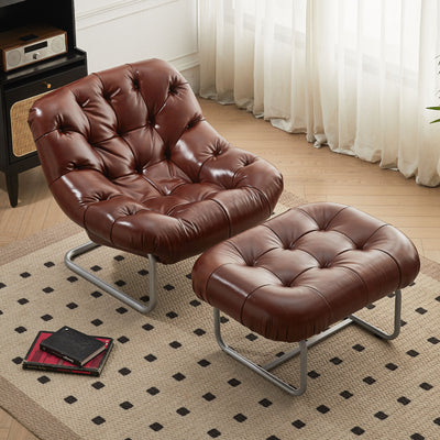Medieval style single sofa chair living room balcony casual lounge chair retro oil wax leather lazy leather art down american style