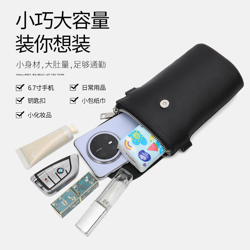 Casual leather large-capacity mobile phone bag women's 2025 new anti-theft cowhide shoulder bag versatile small messenger women's bag