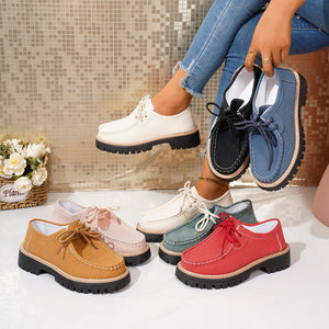 British style small leather shoes for women spring autumnew arrival round toe tie backplus size trendy casual shoes loafers wholesale