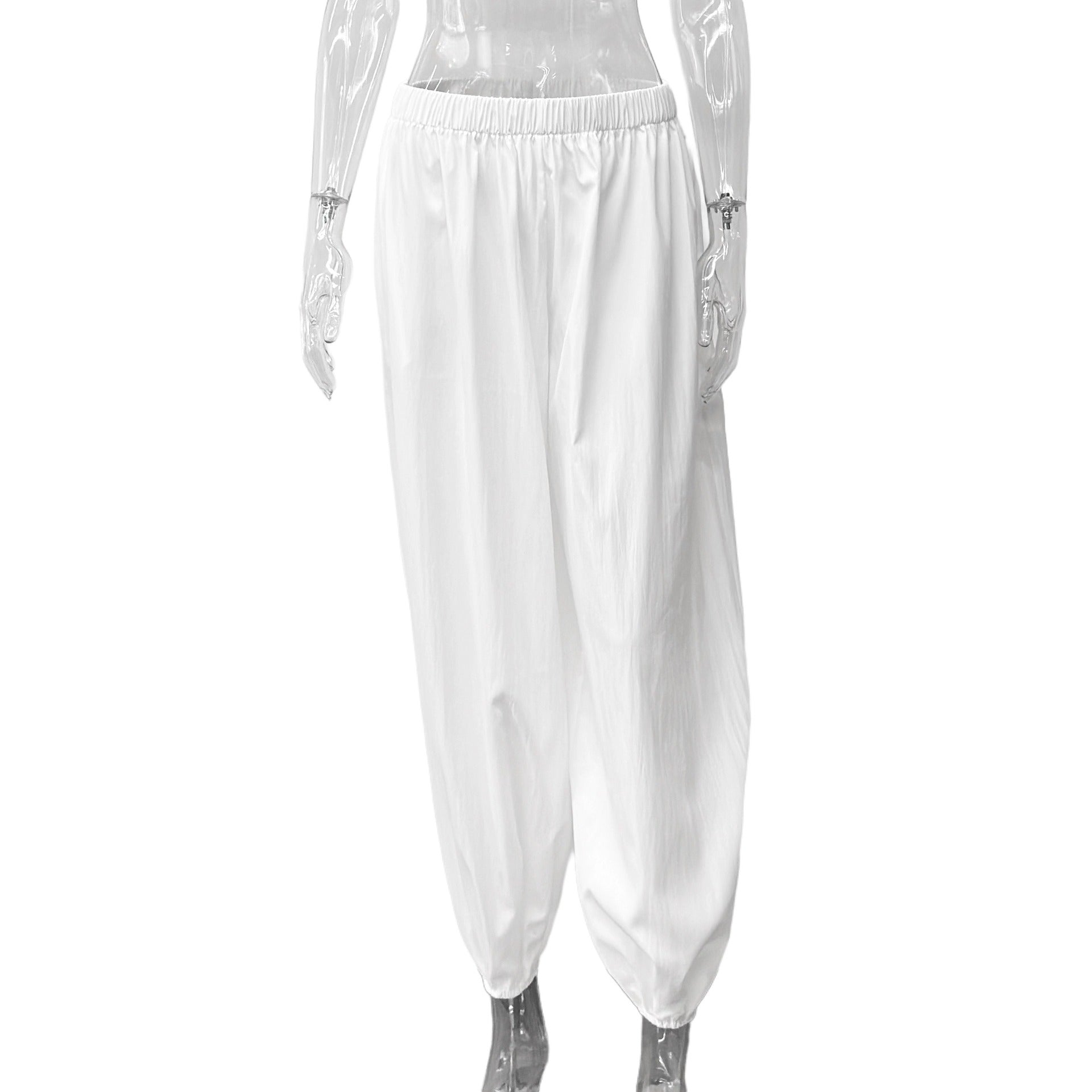 2025 autumn new street white bud casual trousers women's  European and American thin high-waisted yoga balloon trousers