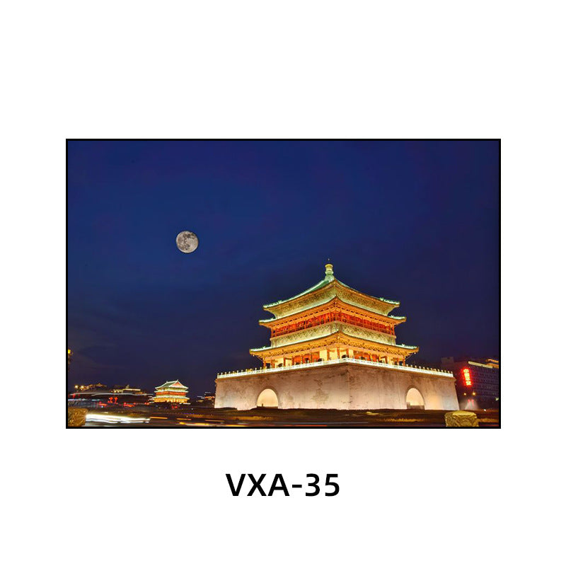 陕西装饰画西安长安古城风景建筑面馆挂画美食餐厅饭店包厢壁画