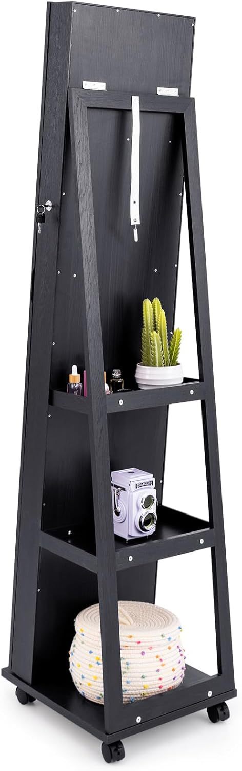 Solid wood rotating floor full body smart mirror jewelry storage cabinet bedroom wear fitting clothes makeup mirror with storage