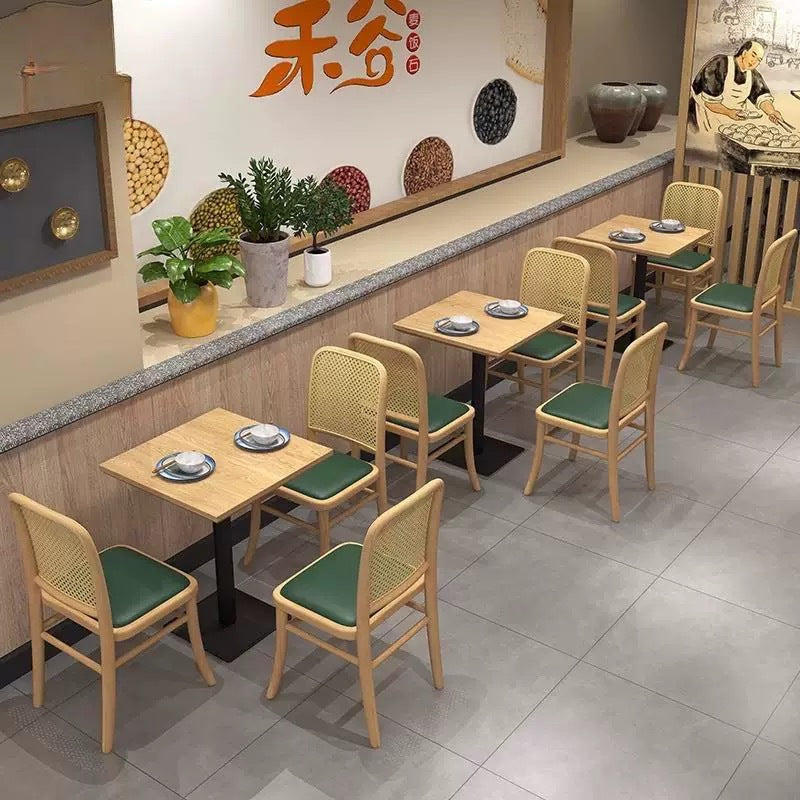 Coffee Chinese and Western Restaurant Solid Wood Braided Rattan Card Seat Sofa Xiangchuan Restaurant Japanese Dessert Milk Tea Hotel Table and Chair Combination