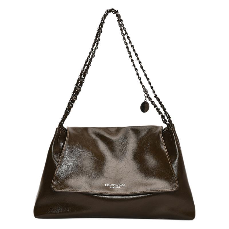 Solid color simple large-capacity foreign gas bag women's 2025 new trendy underarm commuter chain single shoulder tote bag