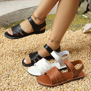 New plus size one-strap flat sandals women's foreign trade velcro roman style beach sandals slippers wholesale