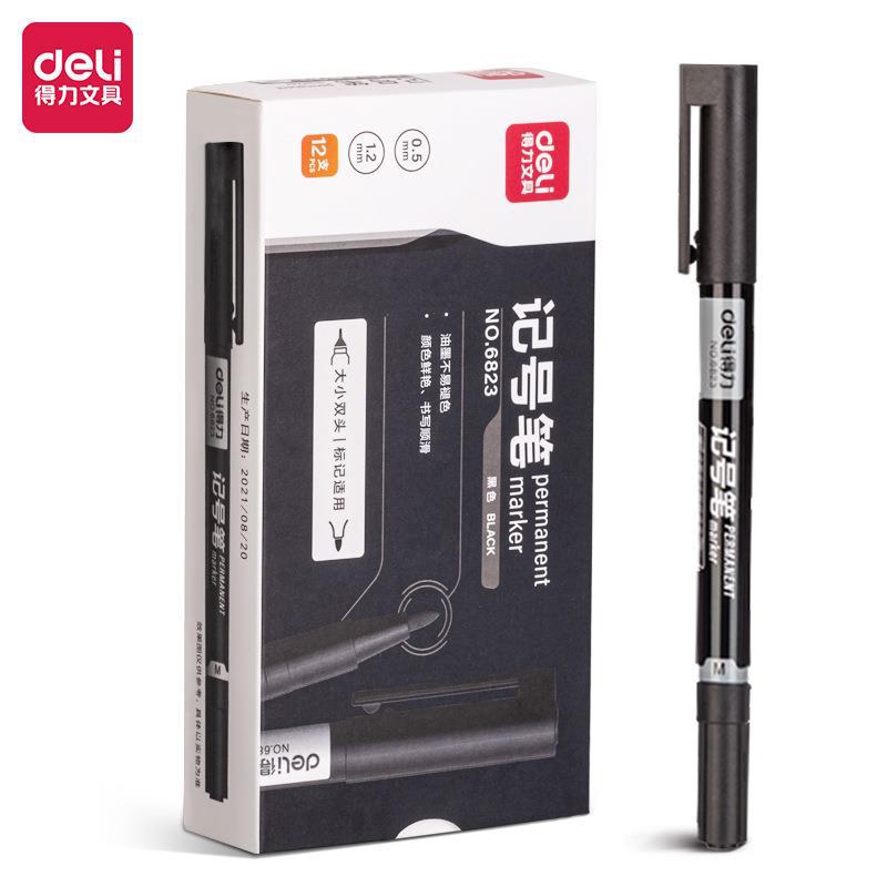 Deli 12 pcs double-ended marker, rough oil pen, thin hook pen, CD disc pen, express pen, mark pen wholesale