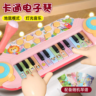 Children's electronic keyboard piano with microphone - ages 1-3-6 - musical light-up gopher toy - beginner's starter kit for babies