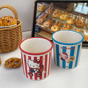 American striped cat ceramic mug - breakfast cup, couple's style, cartoon mug, large capacity, high-value milk cup