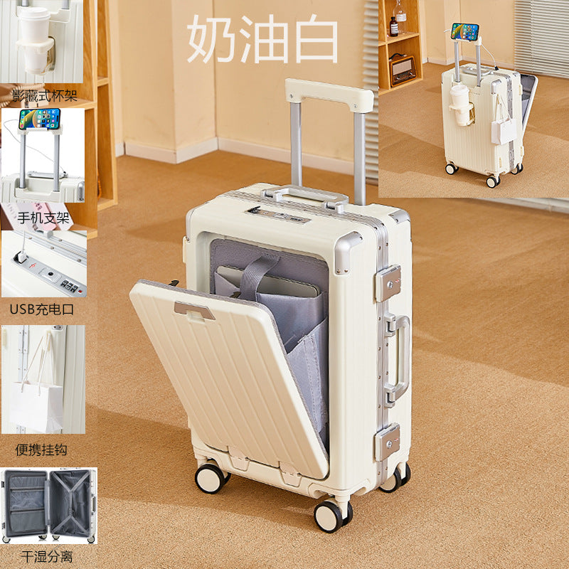 New suitcase multi-functional aluminum frame front opening suitcase trolley case smart travel bag colorful parent-child