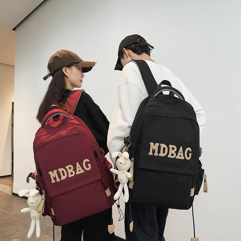 New schoolbag, girls, college students, high school students, burgundy backpack, junior high school students, large-capacity burden reduction backpack