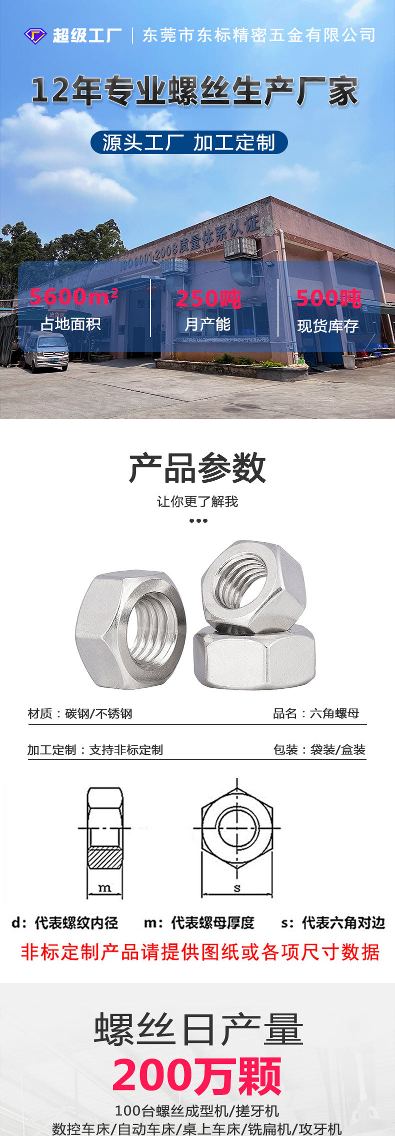 Processing custom stainless steel 304 locking hexagonal nut non-standard hexagonal screw cap anti-loosening 316 hexagonal nut
