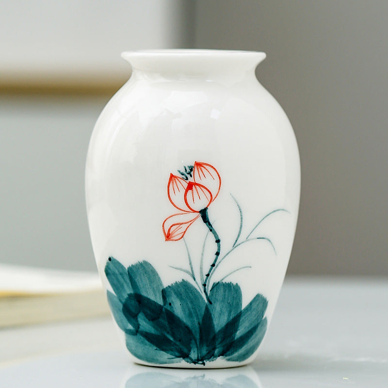陶瓷手绘小摆件个性时尚小花瓶家居茶道装饰品水培干花花插小花器