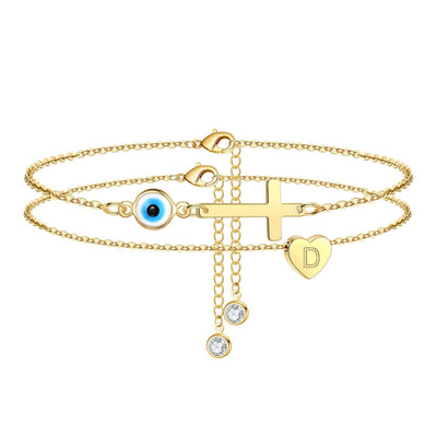 2025 european and american new anklet - devil's eye cross double layer anklet - minimalist pearl layered anklet for women