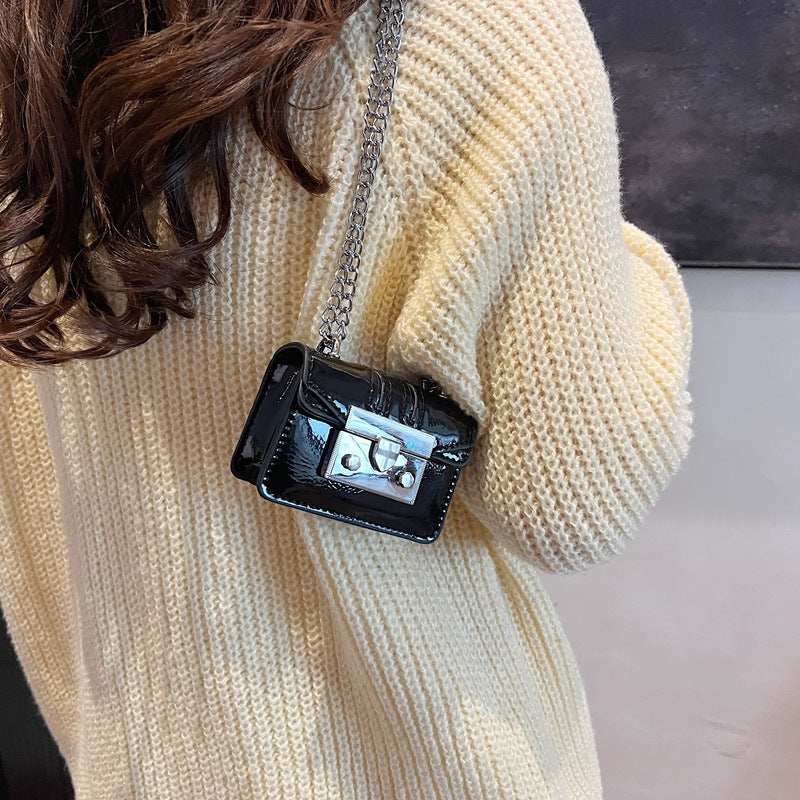 New European and American lychee pattern mini lock small square bag parent-child chain messenger bag super small change bag tide