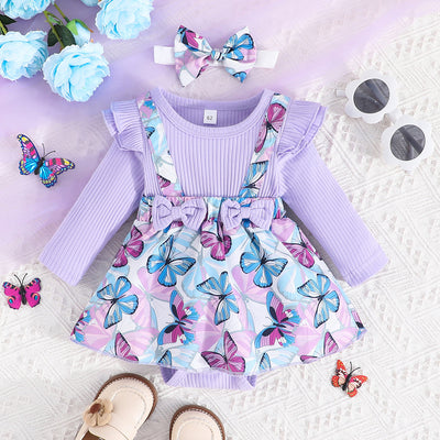 New arrival: baby butterfly print short-sleeve romper - casual infant & toddler spring/autumn long-sleeve bodysuit - cross-border e-commerce