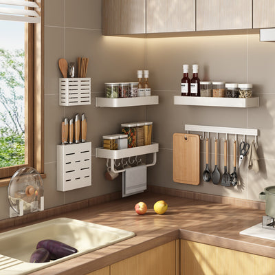 Factory direct white space aluminum kitchen storage rack - no drilling required, spice rack, kitchen supplies & general merchandise, all-in-one storage shelf