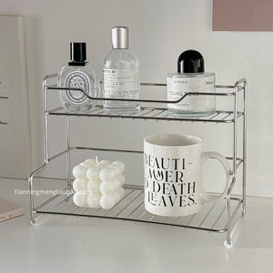 Multifunctional desktop vanity organizer - makeup storage, cup holder, tiered shelf, stainless steel storage rack