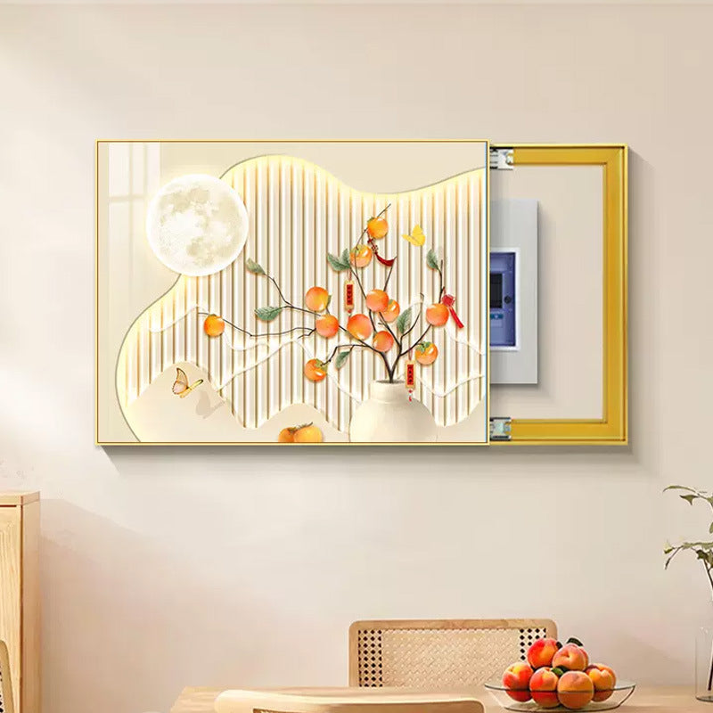 Persimmon Ruyi meter box decorative painting cream wind free punching distribution box multimedia switch box mural