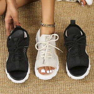 Plus size women's athletic sandals for export - summer new arrivals: chunky sole, flyknit, soft sole, casual, hollow-out, european and american style beach sandals