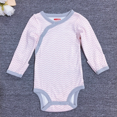Original baby girl side-breasted one-piece wavy stripeslong sleeves baby triangle romper soft breathable bottom bag butt shirt
