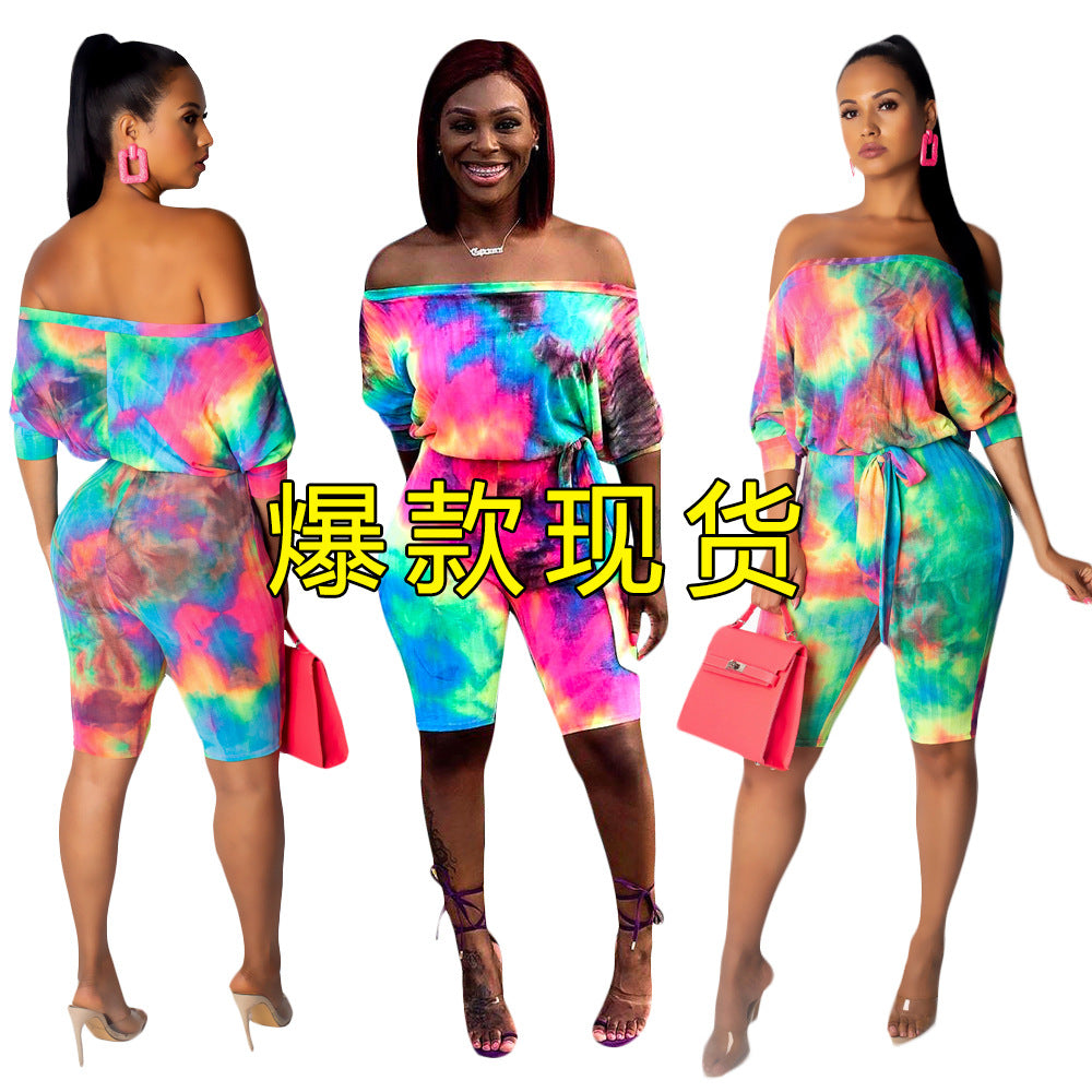 SS3593 European and American summer sexy one-word collar color-changing hollow backless strap one-piece five-point pants fashion pencil pants