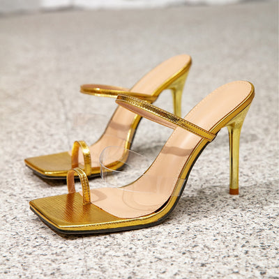 Women's square-toe open-toe sandals with butterfly buckle – stylish, versatile, elegant, minimalist stiletto heels for cross-border amazon sales