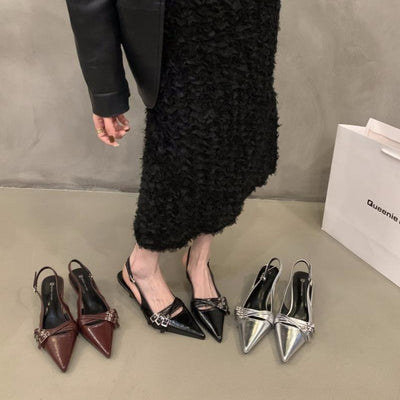 Niche style high heels red toe cap sandals fairy shoes 2024new arrival spring summer black french pointed toe flats