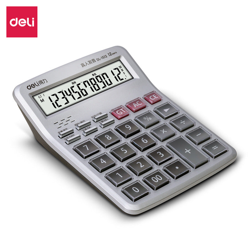 Deli 1512 medium office voice calculator, large screen financial calculator, shopping mall cashier calculator