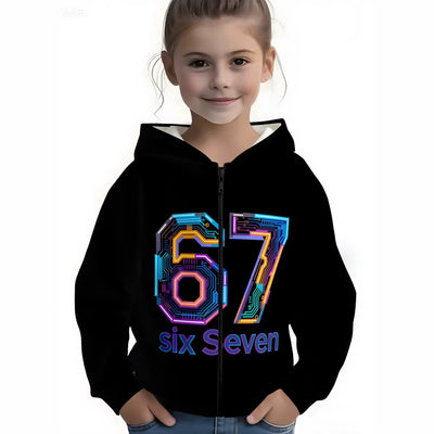 Kids' hoodie jacket, cross-border hot seller: cute cartoon print fashion zip-up hoodie for girls, dropshipping available