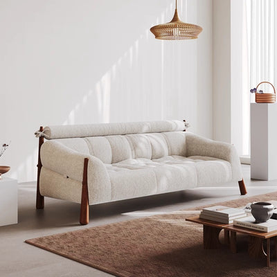 Vintage cream solid wood designer creative small apartment white retro ash wood three-seater fabric sofa