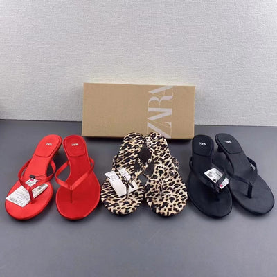Za women's shoes new 2024 spring/summer round toe high heels red thong sandals mid-heel slingback cat heel fashion sandals