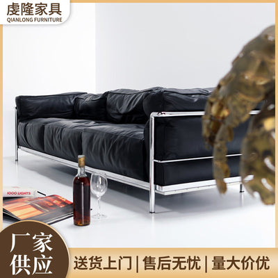 Le corbusier italian lc3 genuine leather sofa casual medieval straight row sofa black oil wax leather sofa