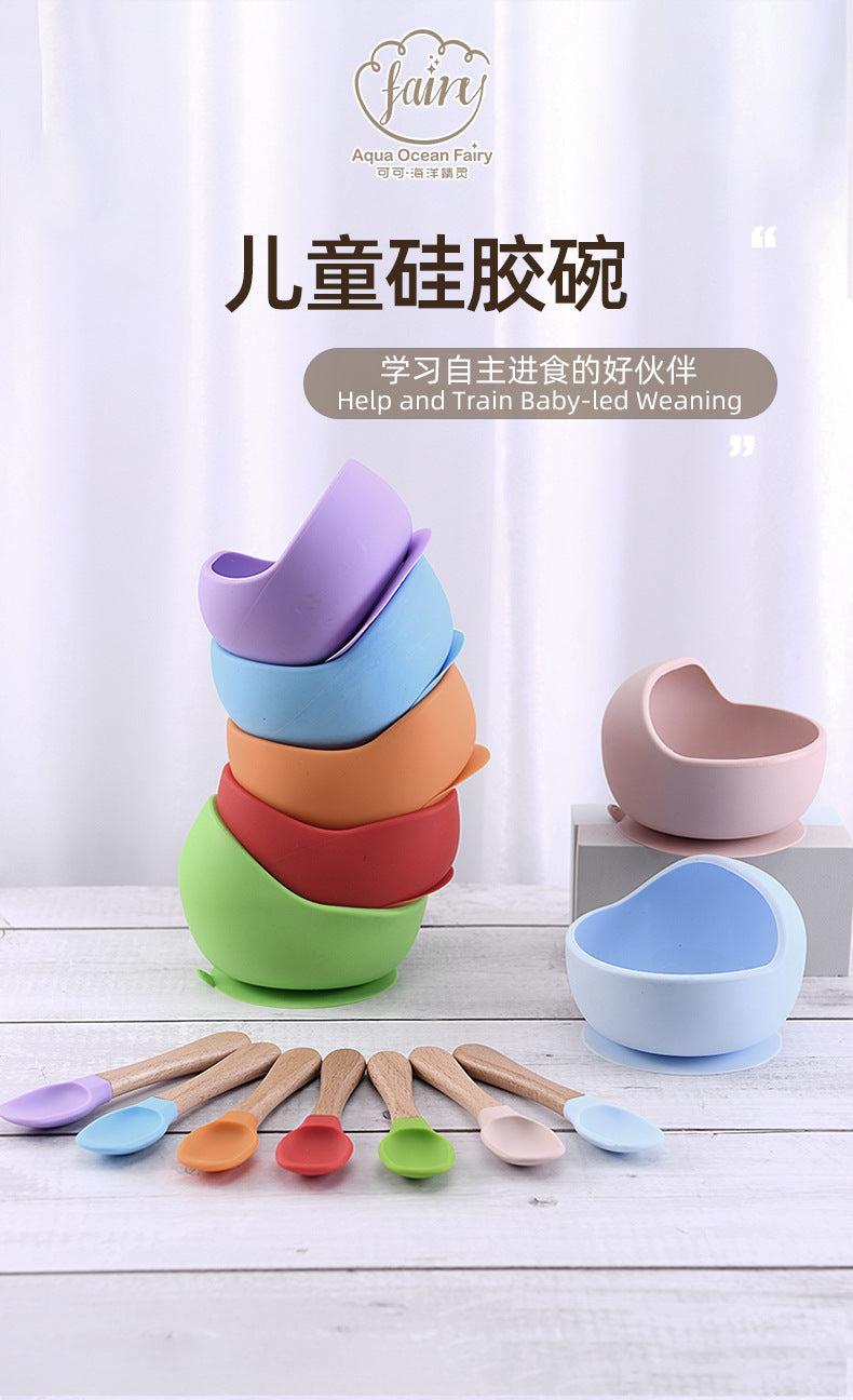 Customized food-grade silicone children's suction cup bowl, special bowl for baby complementary food, baby anti-scalding and anti-drop silicone bowl