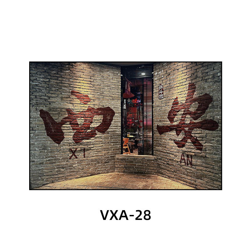 陕西装饰画西安长安古城风景建筑面馆挂画美食餐厅饭店包厢壁画